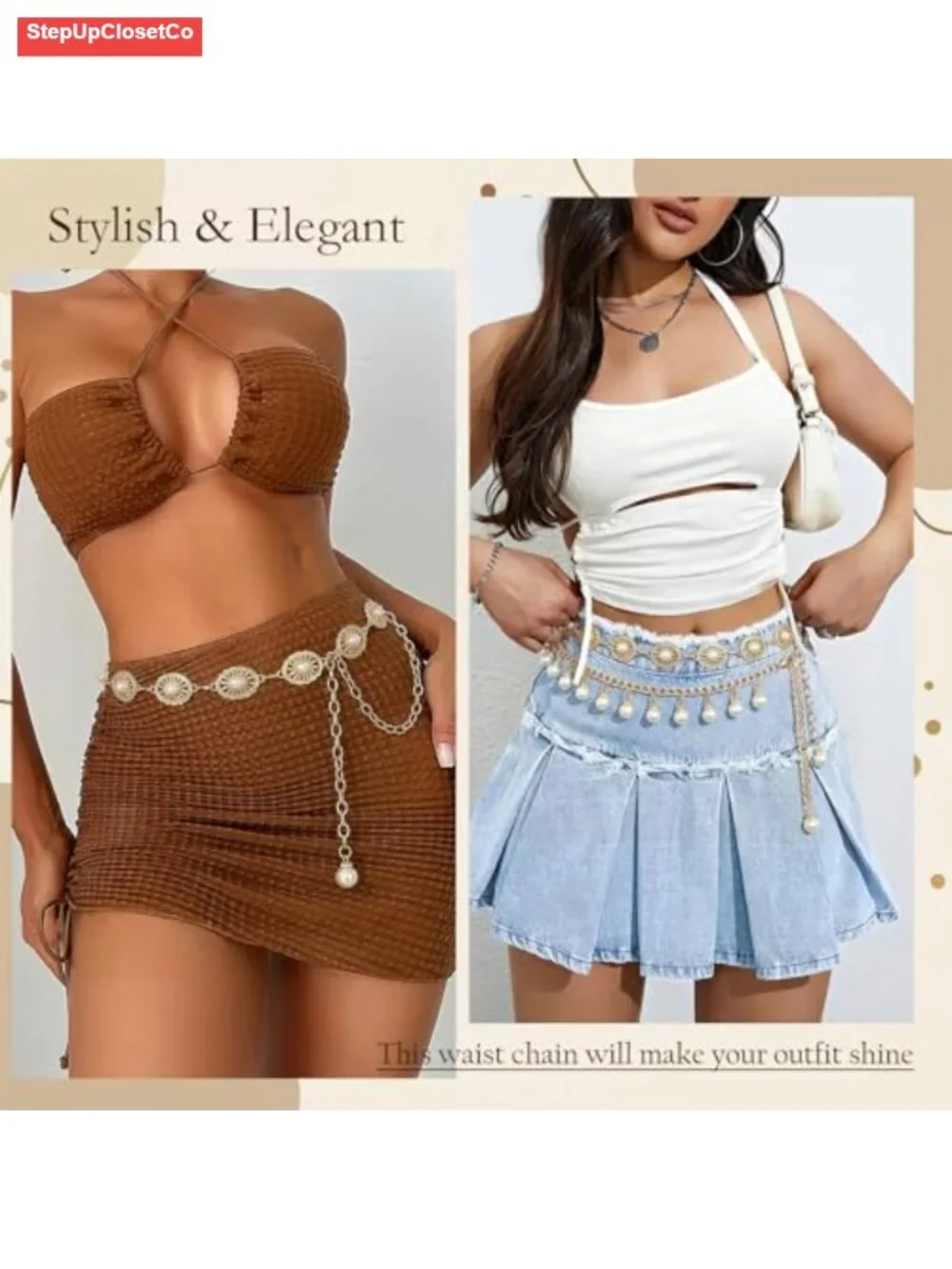 Adjustable Pearl Waist Chain Belt Women Body Chain Link Gold Belts